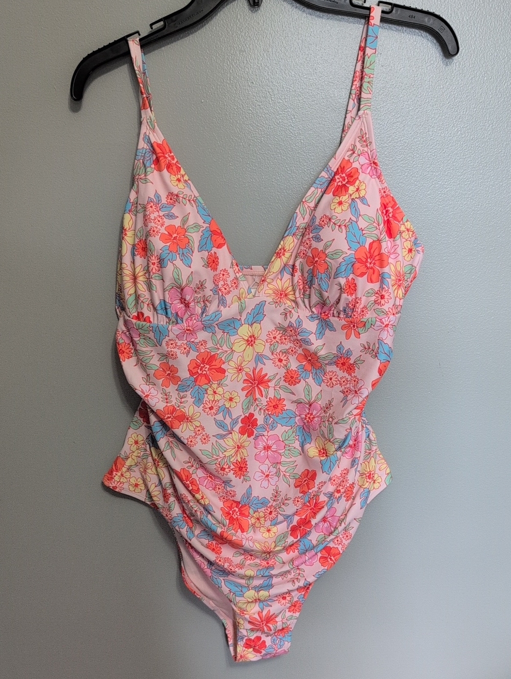 Pink Floral V-Neck One-Piece Swimsuit